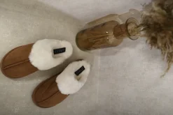 Chestnut Josie Fuzzy Faux Fur Lined Slip-On Slippers<IKRUSH New