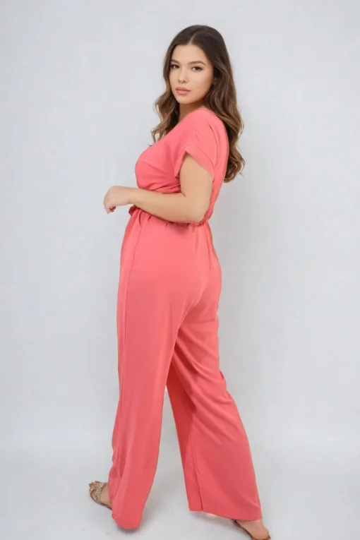 Coral Alessandra Belted V Neck Jumpsuit with Side Pockets<IKRUSH Best