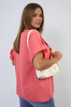 Coral Alexandra Frill Sleeve Top<IKRUSH Hot