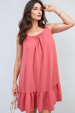 Coral Faye Backless Tie-up Spaghetti Strap Frill Hem Mini Dress<IKRUSH New