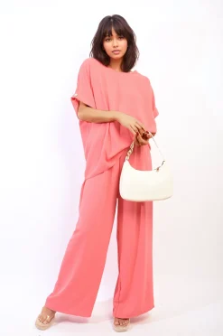Coral Hailey Oversized Top and Wide Leg Trousers Co-ord Set<IKRUSH New