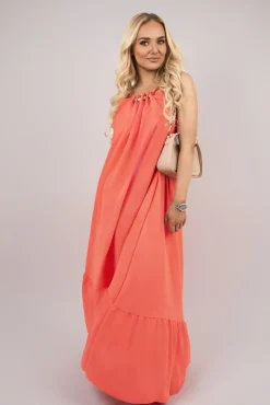 Coral Sarai Sleeveless Beaded Halter Neck Maxi Dress with Tiered Hem<IKRUSH Discount