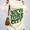 Cream Karen New York City Print Knitted Hoodie<IKRUSH Online