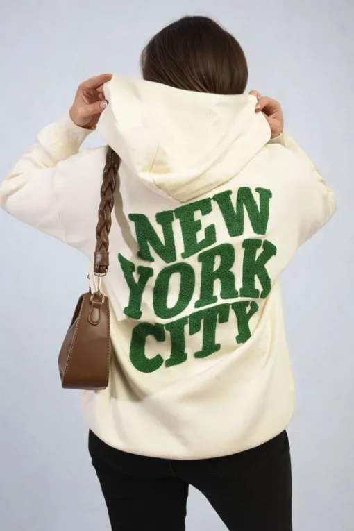 Cream Karen New York City Print Knitted Hoodie<IKRUSH Online