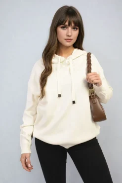 Cream Karen New York City Print Knitted Hoodie<IKRUSH Online