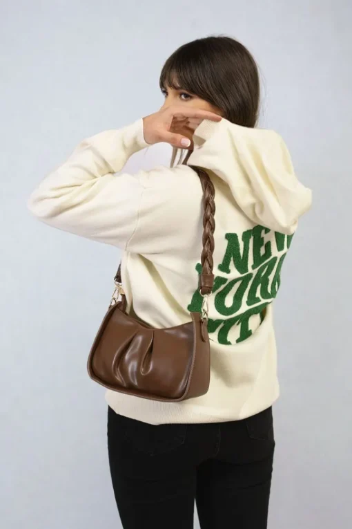 Cream Karen New York City Print Knitted Hoodie<IKRUSH Online