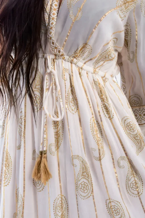 Cream Maya V-neck Tassel Detail Embellished Boho Maxi Dress<IKRUSH Online