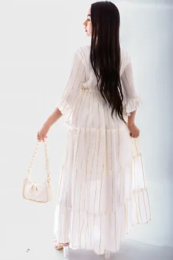 Cream Melina Embellished Boho Flounce Sleeve Maxi Dress<IKRUSH Fashion