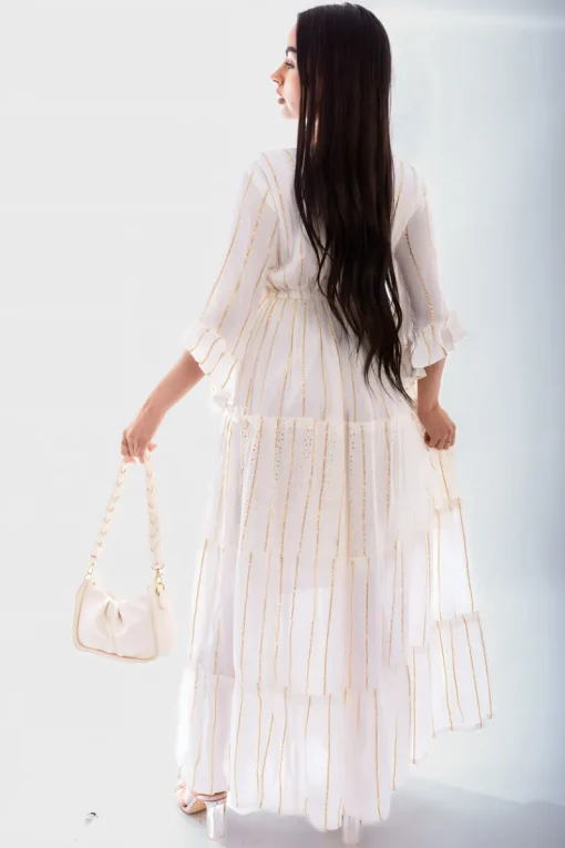 Cream Melina Embellished Boho Flounce Sleeve Maxi Dress<IKRUSH Fashion