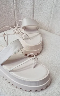 Cream Morgan Faux Leather Strappy Lace Up Sandals<IKRUSH Sale
