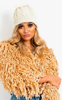Cream Tammy Faux Fur Lined Pom Pom Hat<IKRUSH Best