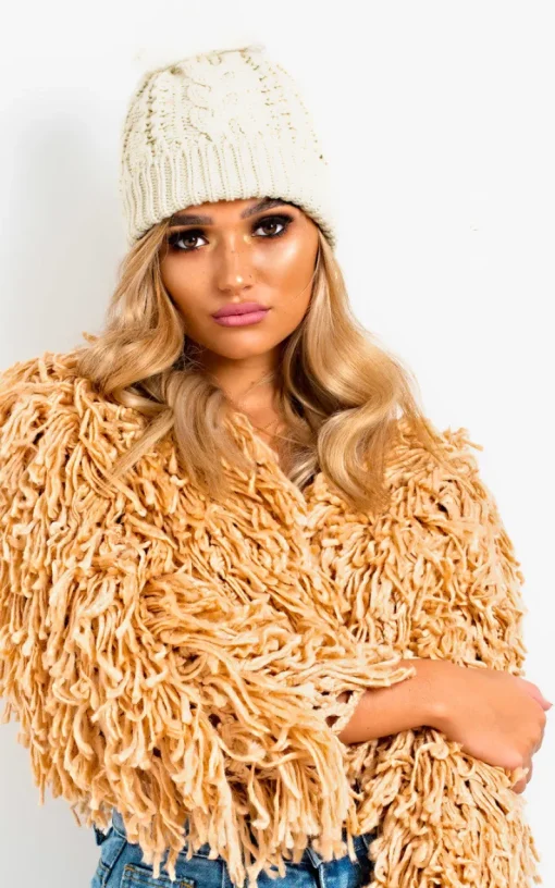 Cream Tammy Faux Fur Lined Pom Pom Hat<IKRUSH Best