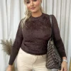 Dark brown Stella Fitted Long Sleeve Fluffy Knitted Top<IKRUSH Discount