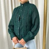 Dark green Azalea High Neck Button Down Long Sleeve Blouse<IKRUSH Clearance