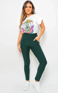 Dark green Selene Wide Waistband Trouser with Front Pockets<IKRUSH New