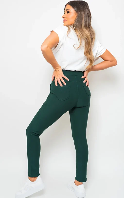Dark green Selene Wide Waistband Trouser with Front Pockets<IKRUSH New