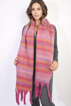 Dark pink Erin Striped Soft Comfortable Oversized Chunky Scarf with Tassel<IKRUSH Outlet