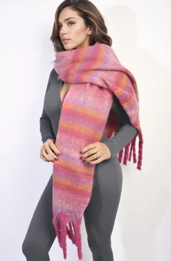 Dark pink Erin Striped Soft Comfortable Oversized Chunky Scarf with Tassel<IKRUSH Outlet