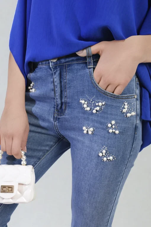 Denim Aurelia Pearl Rhinestone Skinny Jeans<IKRUSH Fashion