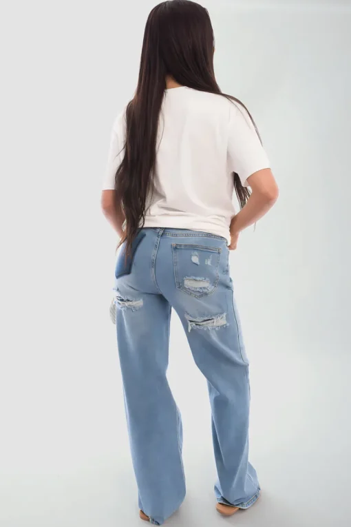Denim Chana Back Statement Distressed Straight Leg Jeans<IKRUSH Online