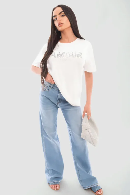 Denim Chana Back Statement Distressed Straight Leg Jeans<IKRUSH Online