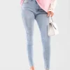 Denim Cora High Waisted Embellished Back Slit Ankle Skinny Jeans<IKRUSH Sale