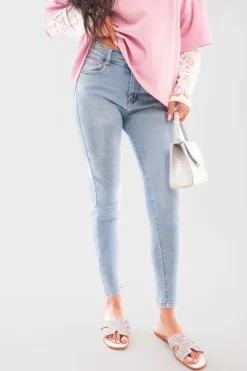 Denim Cora High Waisted Embellished Back Slit Ankle Skinny Jeans<IKRUSH Sale