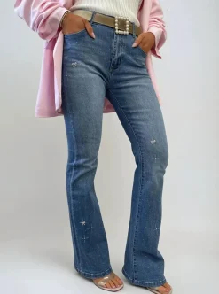 Denim Grace Embellished High Waisted Flare Jeans<IKRUSH Clearance