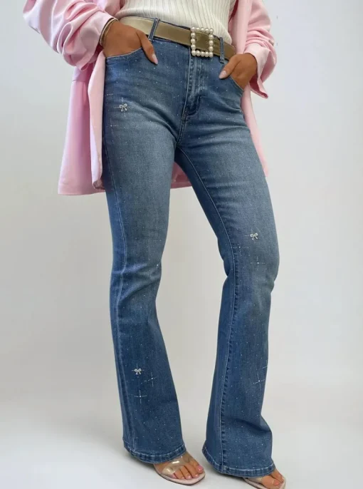Denim Grace Embellished High Waisted Flare Jeans<IKRUSH Clearance