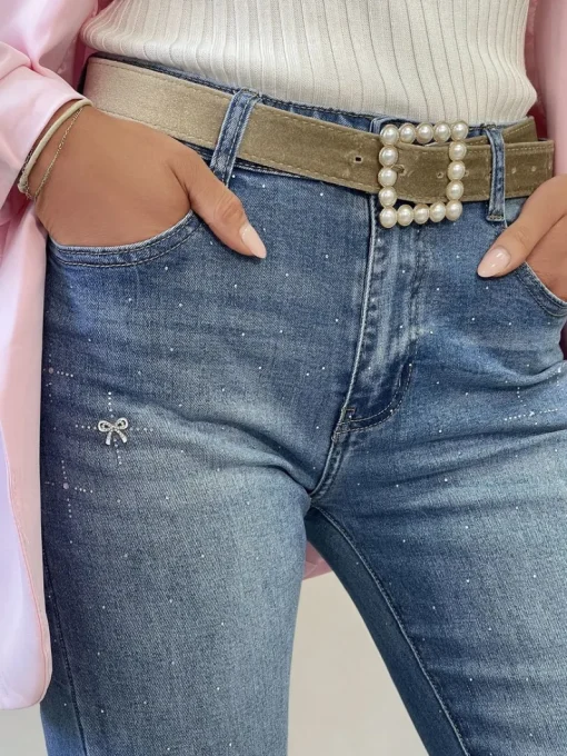 Denim Grace Embellished High Waisted Flare Jeans<IKRUSH Clearance