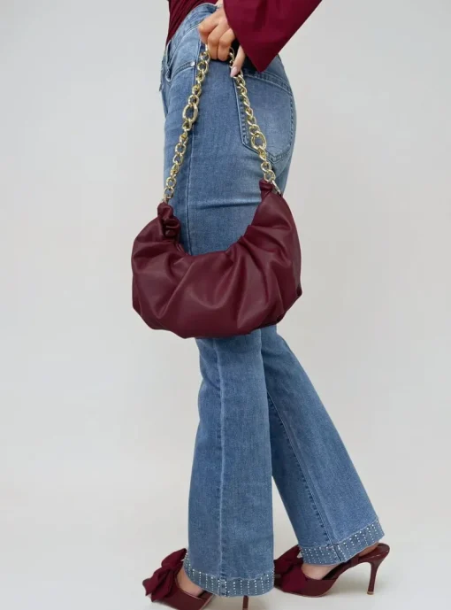 Denim Hazel Rhinestone Hem High Waist Flare Jeans<IKRUSH Online
