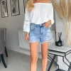 Denim Heidi Tattered Denim Shorts<IKRUSH Outlet