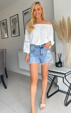 Denim Heidi Tattered Denim Shorts<IKRUSH Outlet