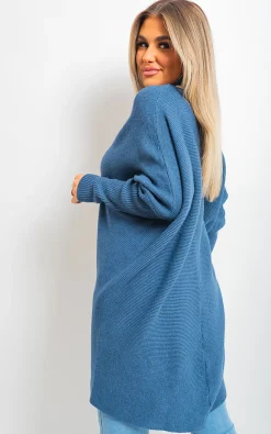 Denim Janiyah Turtle Neck Longline Knitted Jumper<IKRUSH Hot