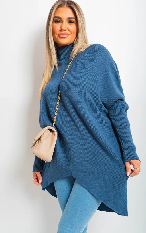 Denim Janiyah Turtle Neck Longline Knitted Jumper<IKRUSH Hot