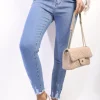 Denim Luisa High Waist Distressed Hem Skinny Jeans<IKRUSH Best