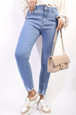 Denim Luisa High Waist Distressed Hem Skinny Jeans<IKRUSH Best