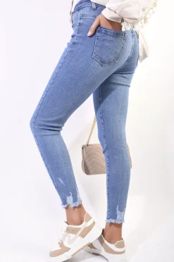 Denim Luisa High Waist Distressed Hem Skinny Jeans<IKRUSH Best