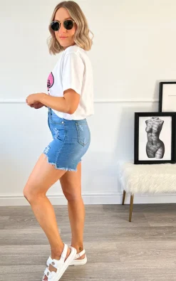 Denim Mabel Distressed Denim Shorts<IKRUSH Online