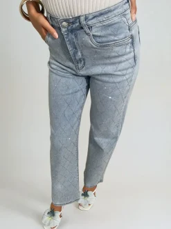 Denim Melanie Diamond Pattern Embellished High Waisted Jeans<IKRUSH Sale