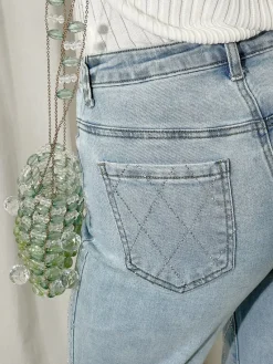 Denim Melanie Diamond Pattern Embellished High Waisted Jeans<IKRUSH Sale