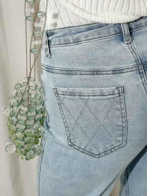 Denim Melanie Diamond Pattern Embellished High Waisted Jeans<IKRUSH Sale