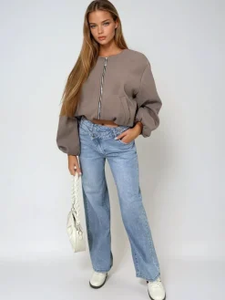 Denim Novah Asymmetric Waist Wide Leg Jeans<IKRUSH New