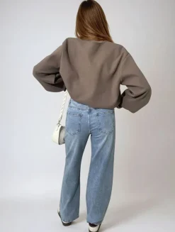Denim Novah Asymmetric Waist Wide Leg Jeans<IKRUSH New