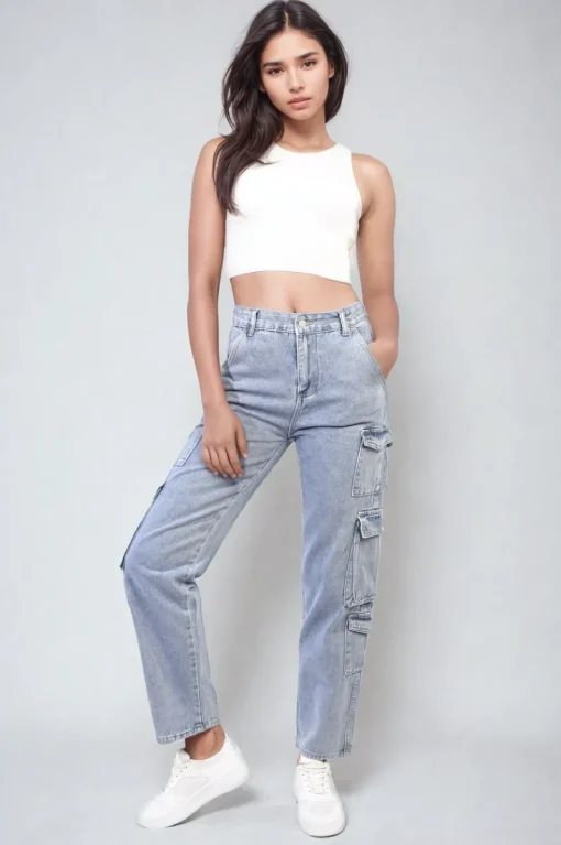 Denim Regina Multi Flap Pockets Cargo Jeans<IKRUSH New