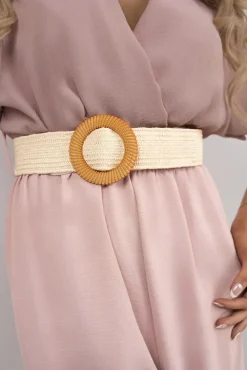 Dusty pink Ailina V Neck Short Sleeve Wide Leg Jumpsuit with Woven Belt<IKRUSH Hot