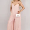 Dusty pink Yalina Scoop Neck Wide Leg Sleeveless Jumpsuit with Strap Detail<IKRUSH Clearance