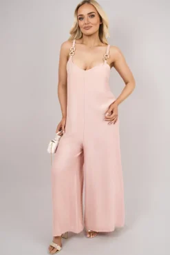 Dusty pink Yalina Scoop Neck Wide Leg Sleeveless Jumpsuit with Strap Detail<IKRUSH Clearance