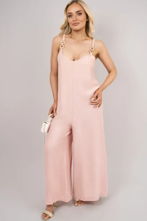 Dusty pink Yalina Scoop Neck Wide Leg Sleeveless Jumpsuit with Strap Detail<IKRUSH Clearance