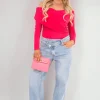 Fuschia Alora Off Shoulder Long Sleeve Bodysuit<IKRUSH Online